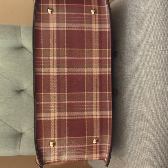 EUC Cato Satchel & wallet in brown w/ maroon, olive & tan plaid accents. - Picture 7 of 7